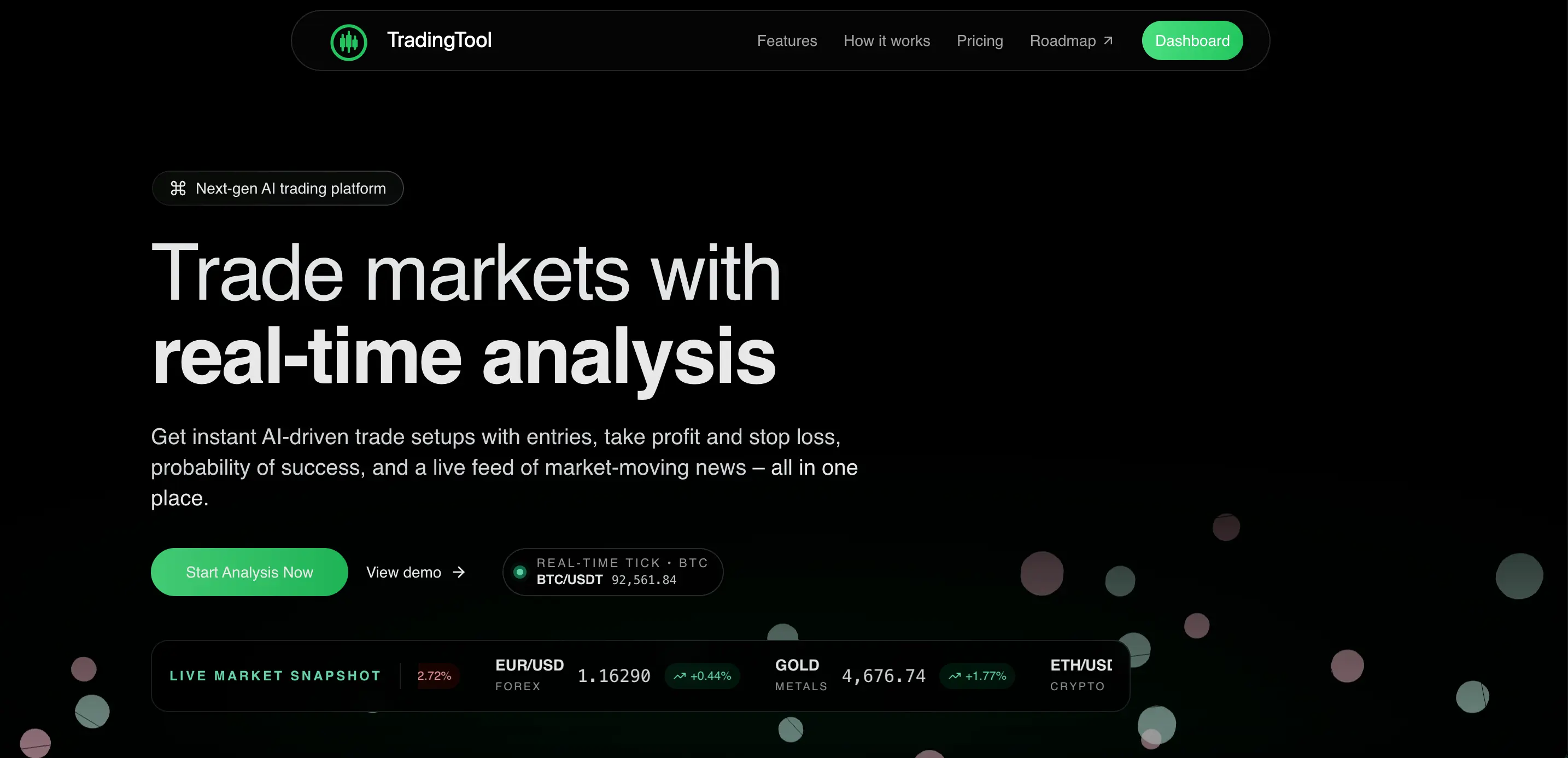 Dashboard aplikacji Trading-Tool
