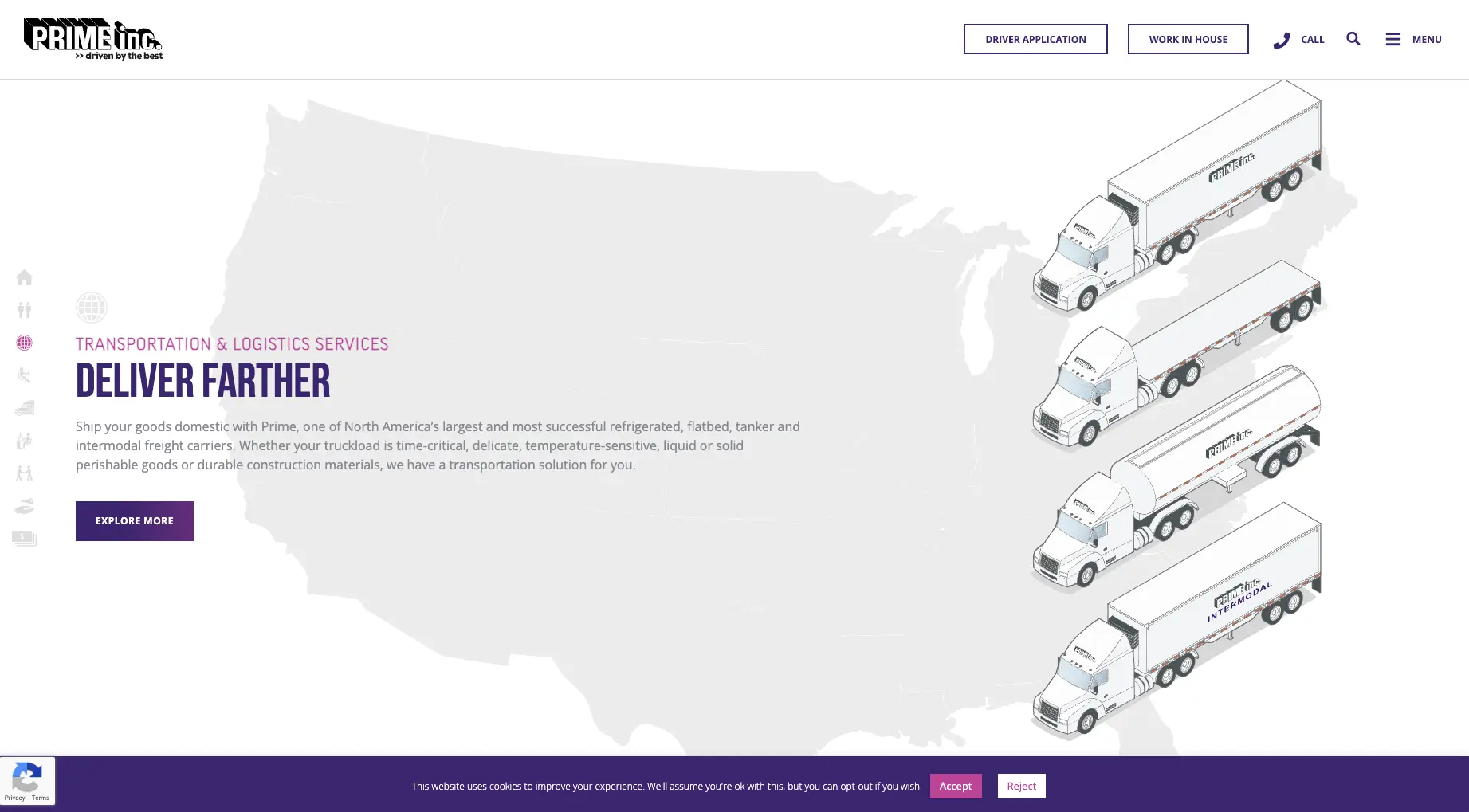 Website for a transport company operating across Europe