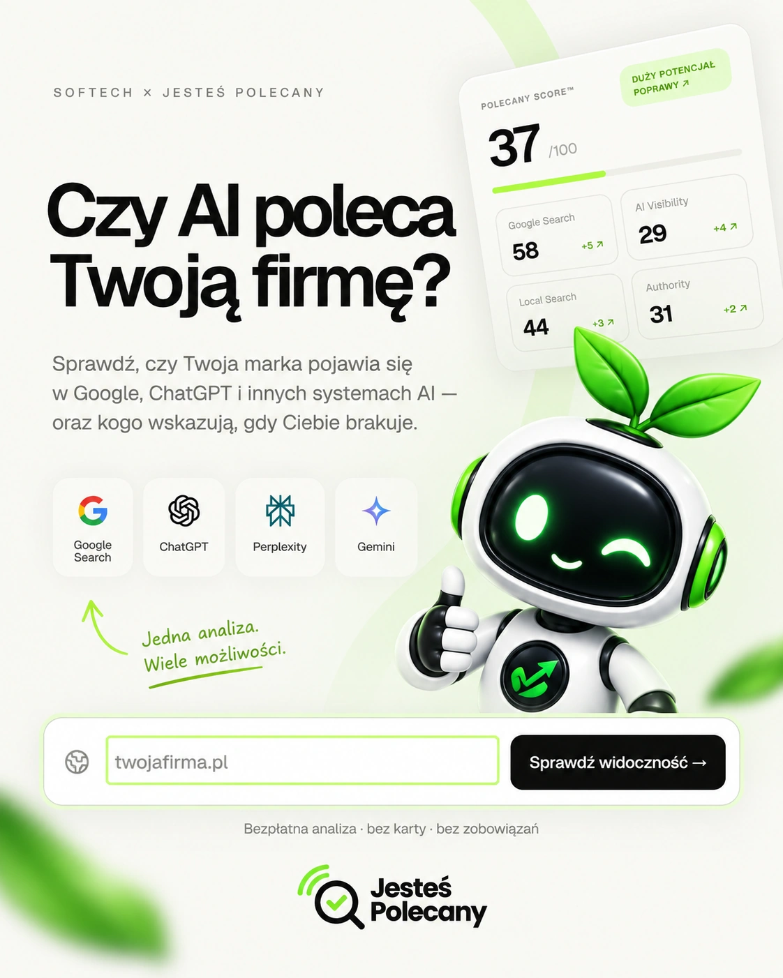Jesteś Polecany product hero asking whether AI recommends your company