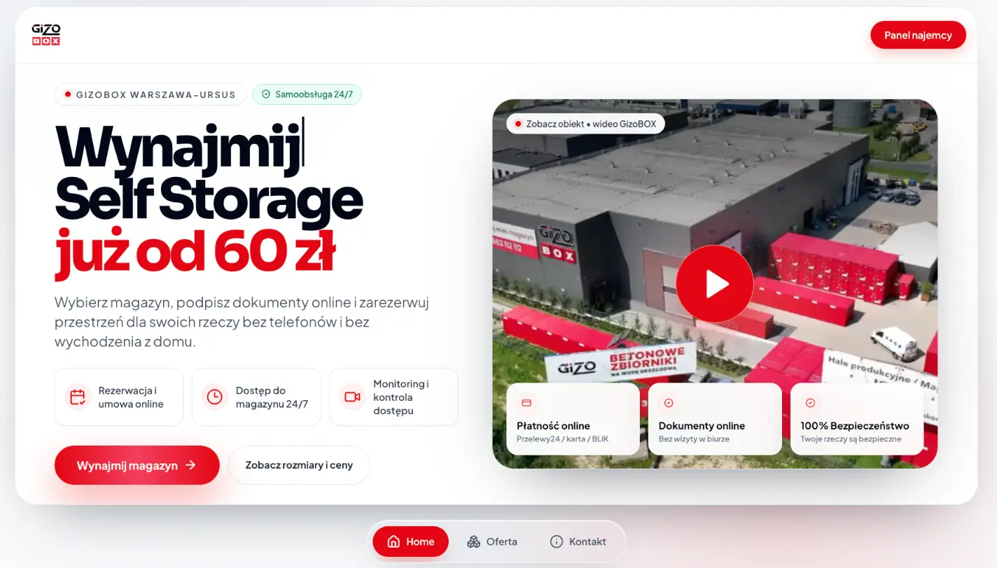 Modern self storage management platform with online reservations, tenant dashboard, payments and access control