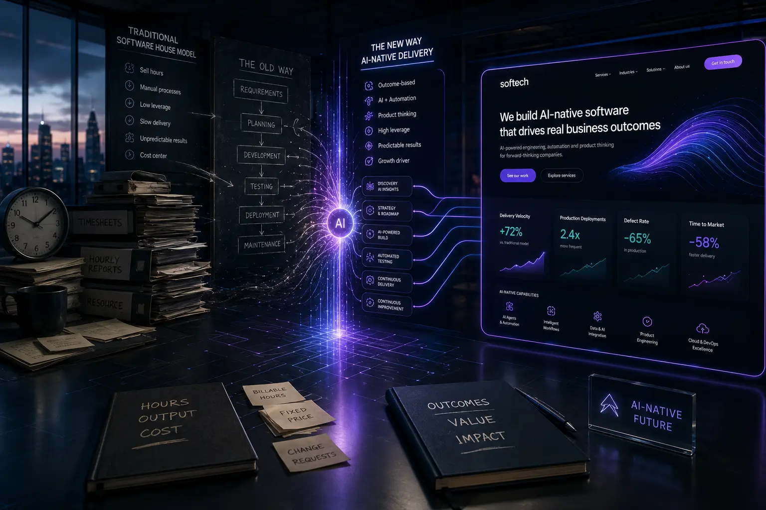 AI-native software team replacing traditional software house delivery model with product engineering and automation